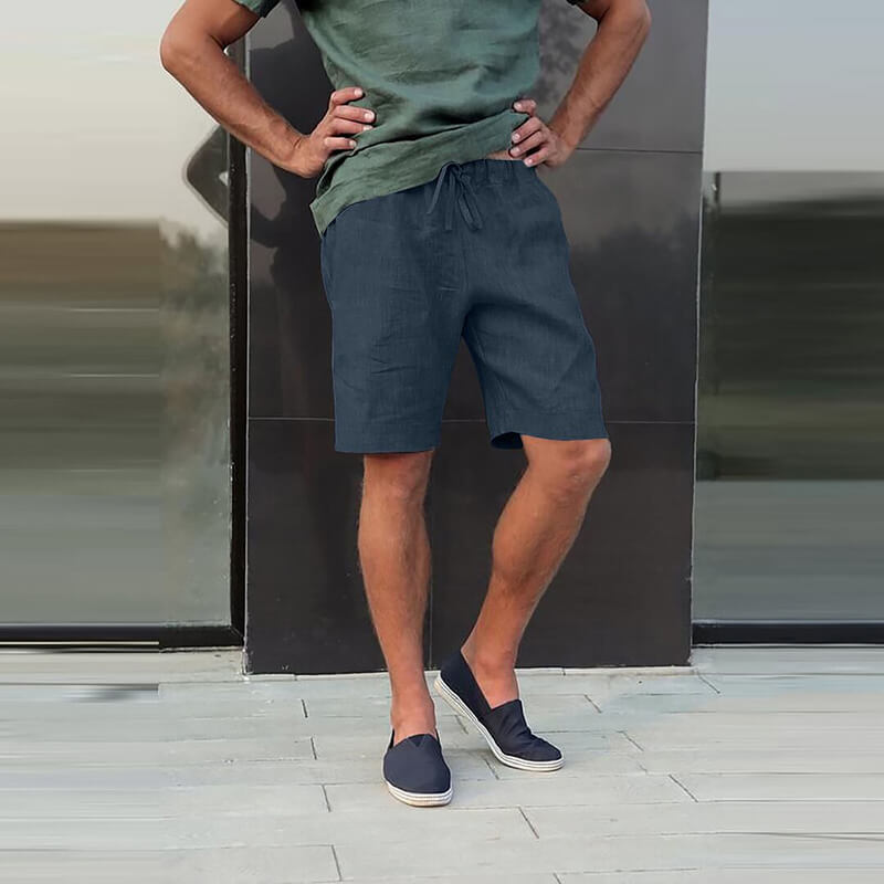 Men's Linen Multi-pocket Drawstring Design Casual Shorts