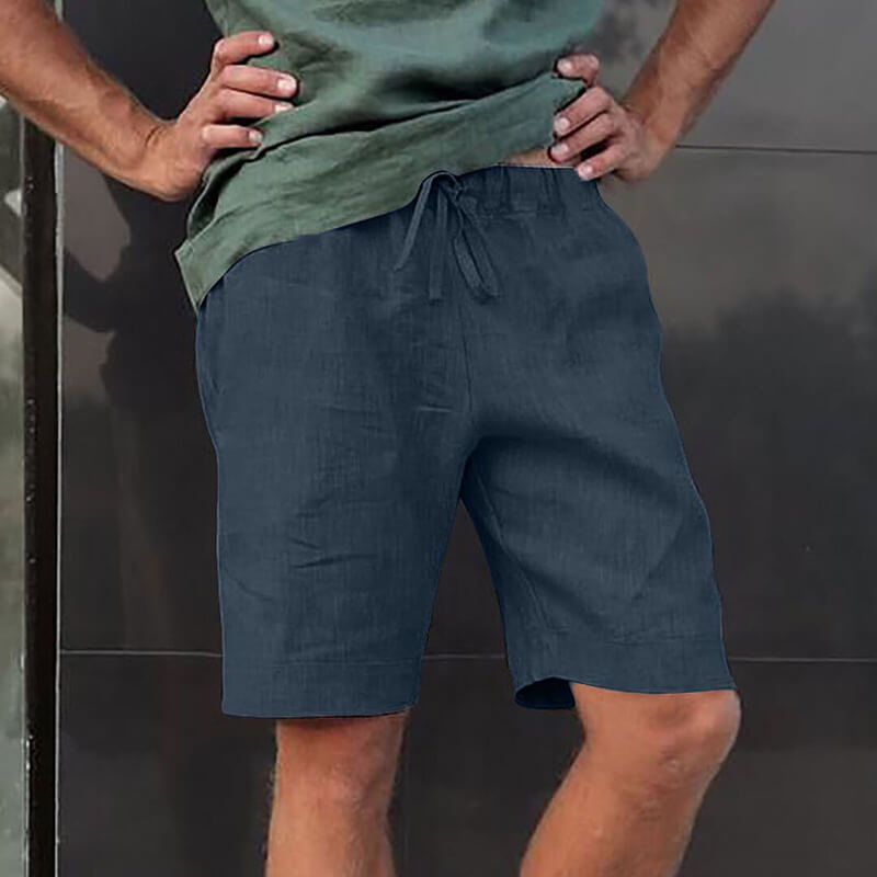 Men's Linen Multi-pocket Drawstring Design Casual Shorts