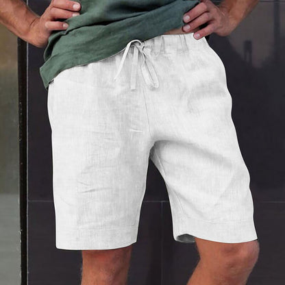 Men's Linen Multi-pocket Drawstring Design Casual Shorts