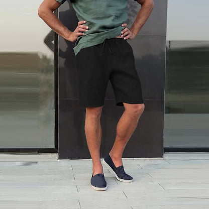 Men's Linen Multi-pocket Drawstring Design Casual Shorts