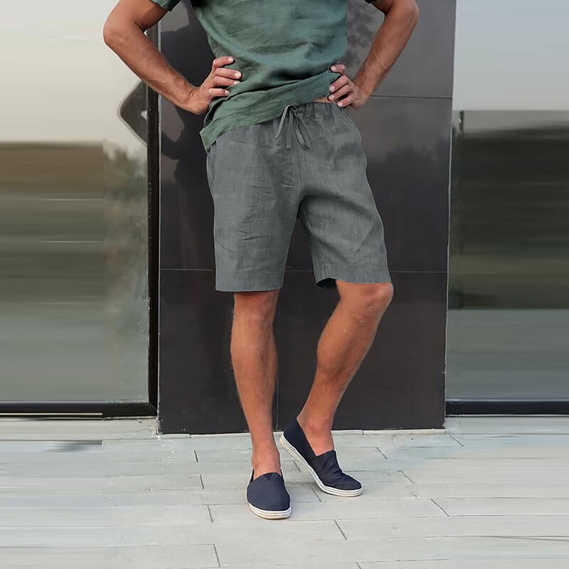 Men's Linen Multi-pocket Drawstring Design Casual Shorts
