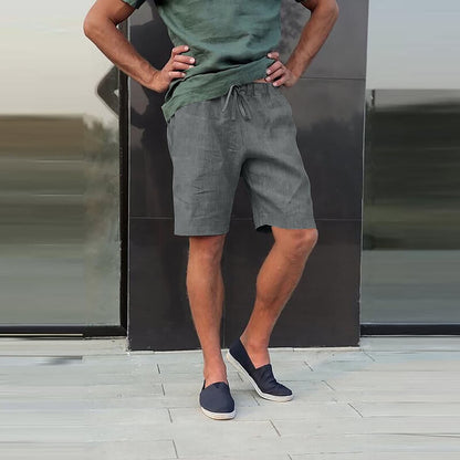 Men's Linen Multi-pocket Drawstring Design Casual Shorts