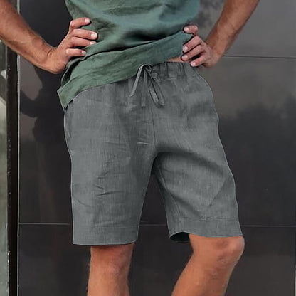 Men's Linen Multi-pocket Drawstring Design Casual Shorts