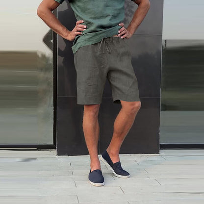 Men's Linen Multi-pocket Drawstring Design Casual Shorts