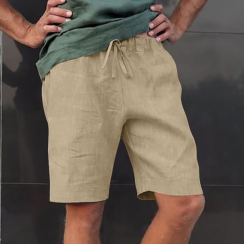 Men's Linen Multi-pocket Drawstring Design Casual Shorts