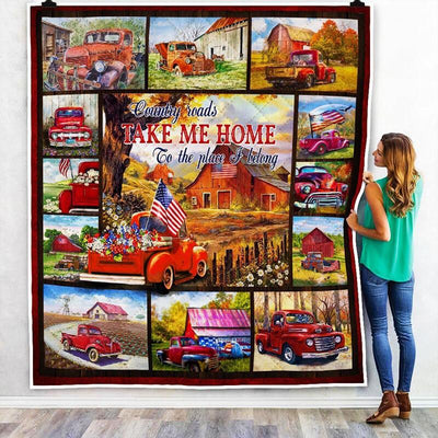 Country Roads Take Me Home - Red Truck A299 Premium Blanket