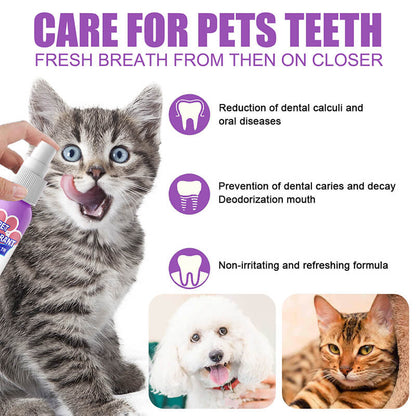 Teeth Cleaning Spray for Dogs & Cats, Eliminate Bad Breath, Targets Tartar & Plaque, Without Brushing