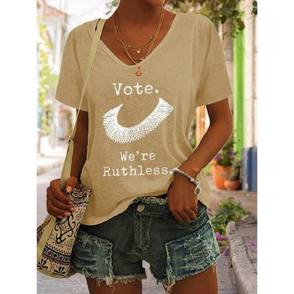 V-Neck Letter Print Casual T-Shirt